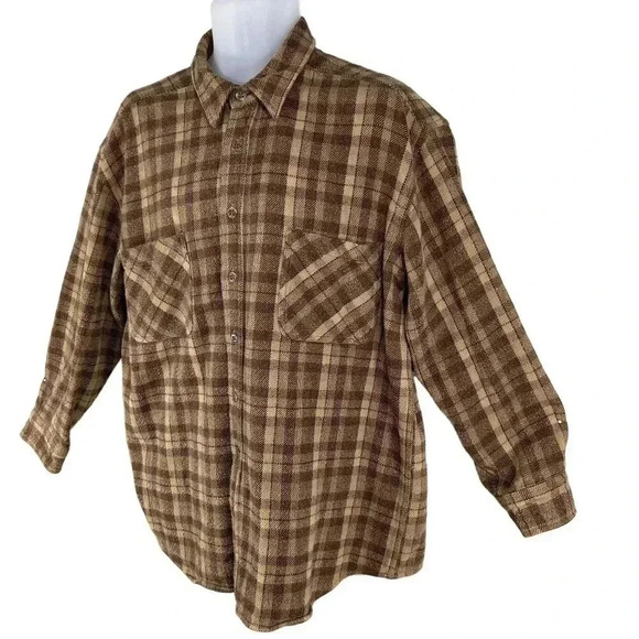 Vintage St Johns Bay Mens XL Brown Plaid Shirt Long Sleeve Shacket Garndpacore - Picture 10 of 16